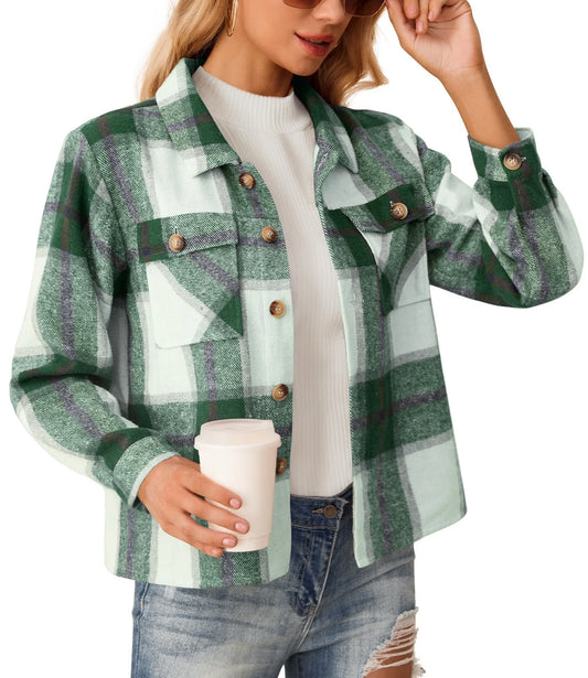 Womens Shacket Plaid Shirts Flannel Shacket Jacket Long Sleeve Button down Shirt Trendy Outfits for Women Coats