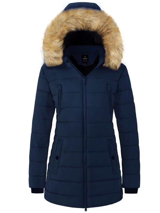 Women'S Winter Coat Quilted Thicken Puffer Coat Long Parka Jacket Navy M